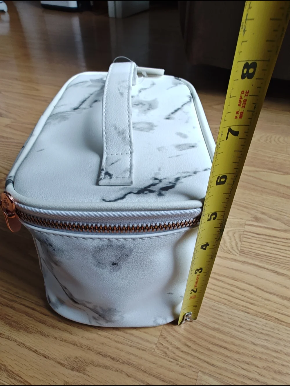 IMOSHION White Marble Vegan Leather Makeup Bag & Travel Case Rose Gold Accents